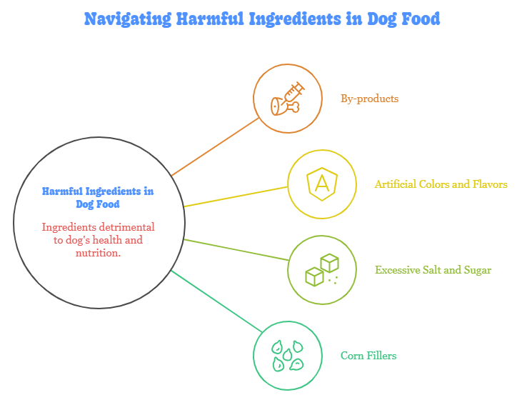 List of harmful dog food ingredients like by-products, artificial colors, and corn fillers
